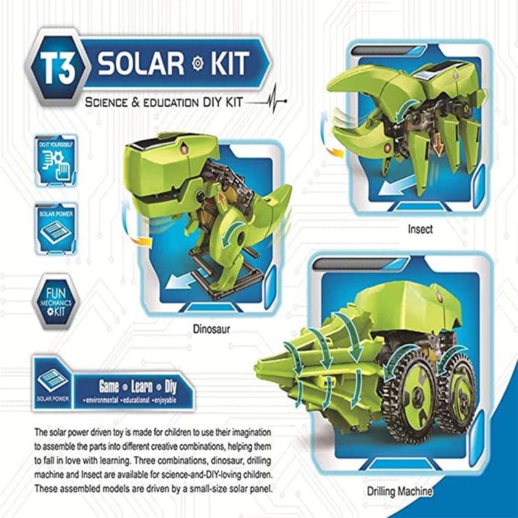 Robô Dinossauro Solar 3 em 1 - Kit Educacional de Experimentos Científicos DIY
