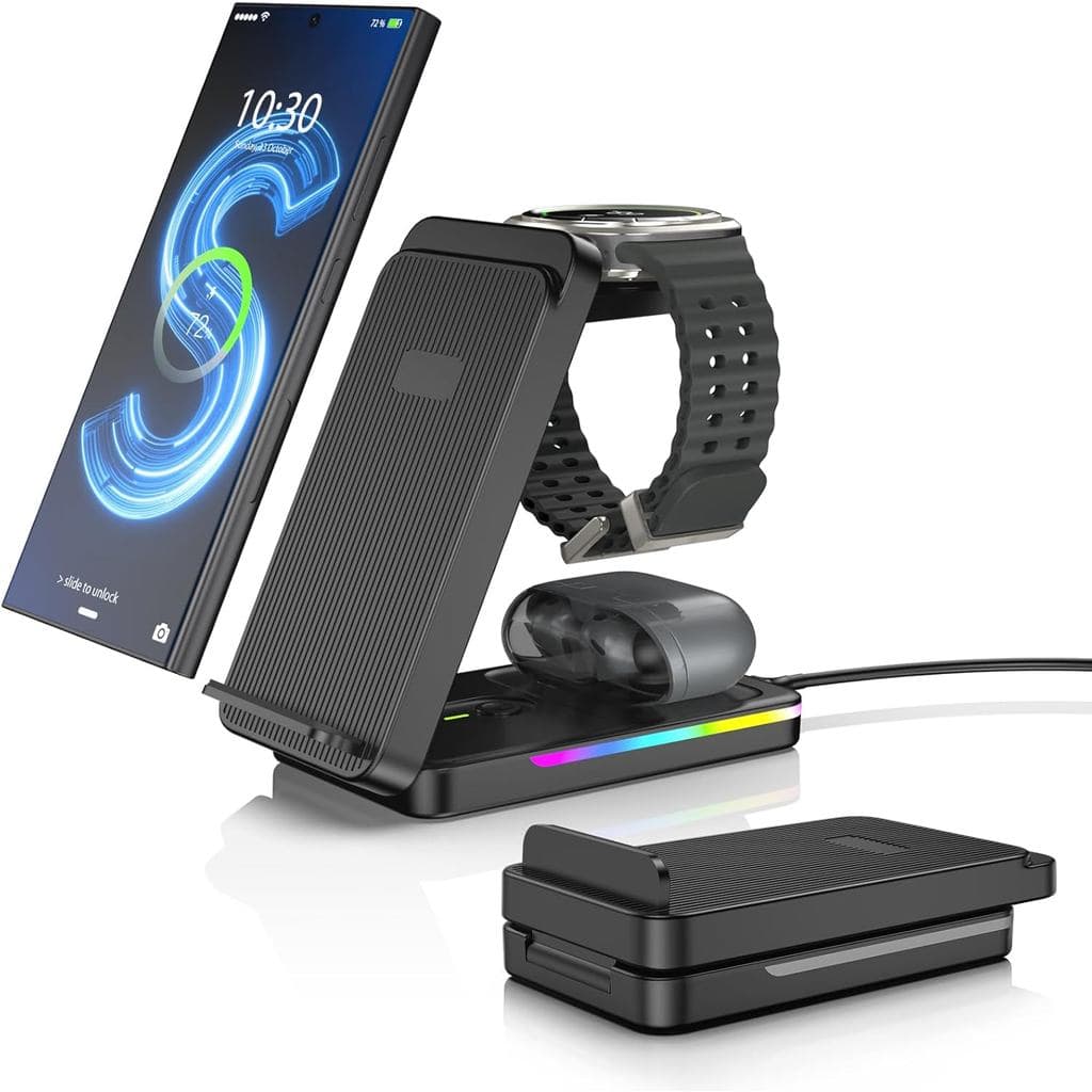 Carregador Sem Fio para Samsung, Estação de Carregamento para Samsung Galaxy S25 Ultra/S24 Ultra/S23/Série Galaxy Bud, E
