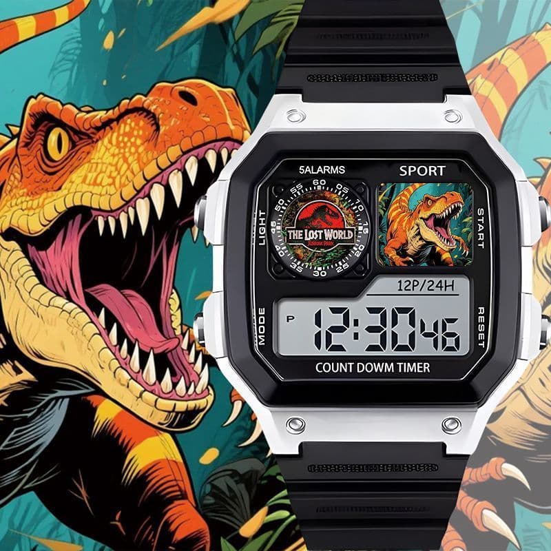 Relógio Eletrônico Jurassic World Dinosaur Tyrannosaurus Rex Para Estudantes Com Despertador , Temporizador , Recursos L
