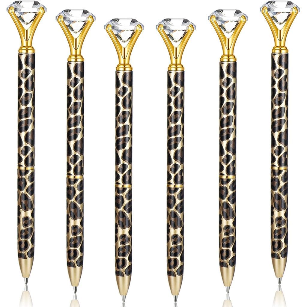 6 Canetas Fofas de Ponta Fina para Escrita Suave, Canetas de Cristal com Design de Leopardo - Recarregáveis - Caneta Esf