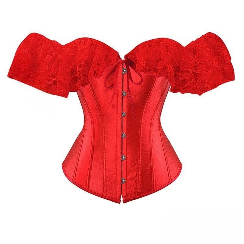 Corset de cetim estilo vitoriano com mangas de renda, disponível nos tamanhos de XXS a 6XL.   NLXW