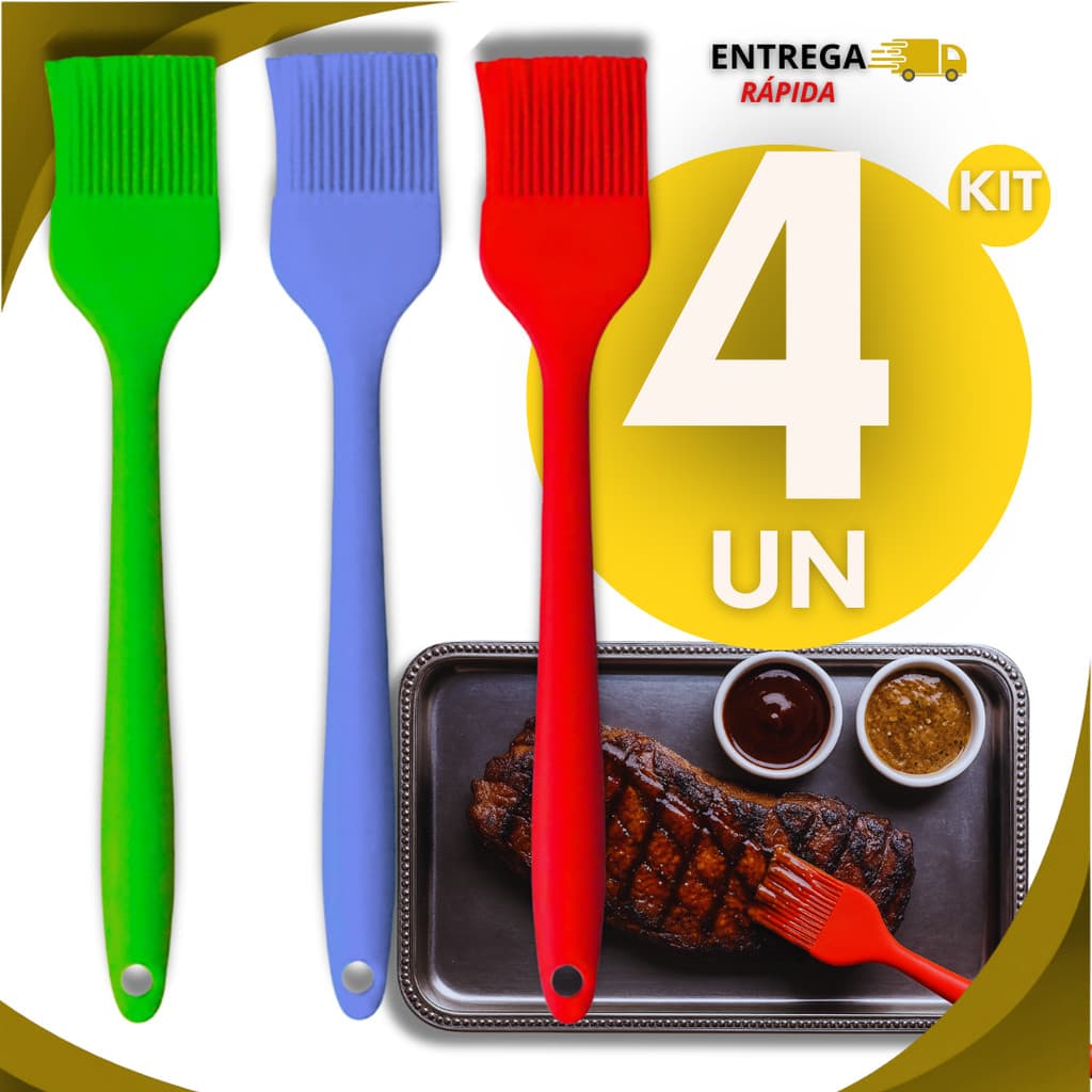 Combo 4 Pincel De Silicone Culinário Resistente ao Calor Para Cozinha Ideal Para Untar Grelhar Flexível