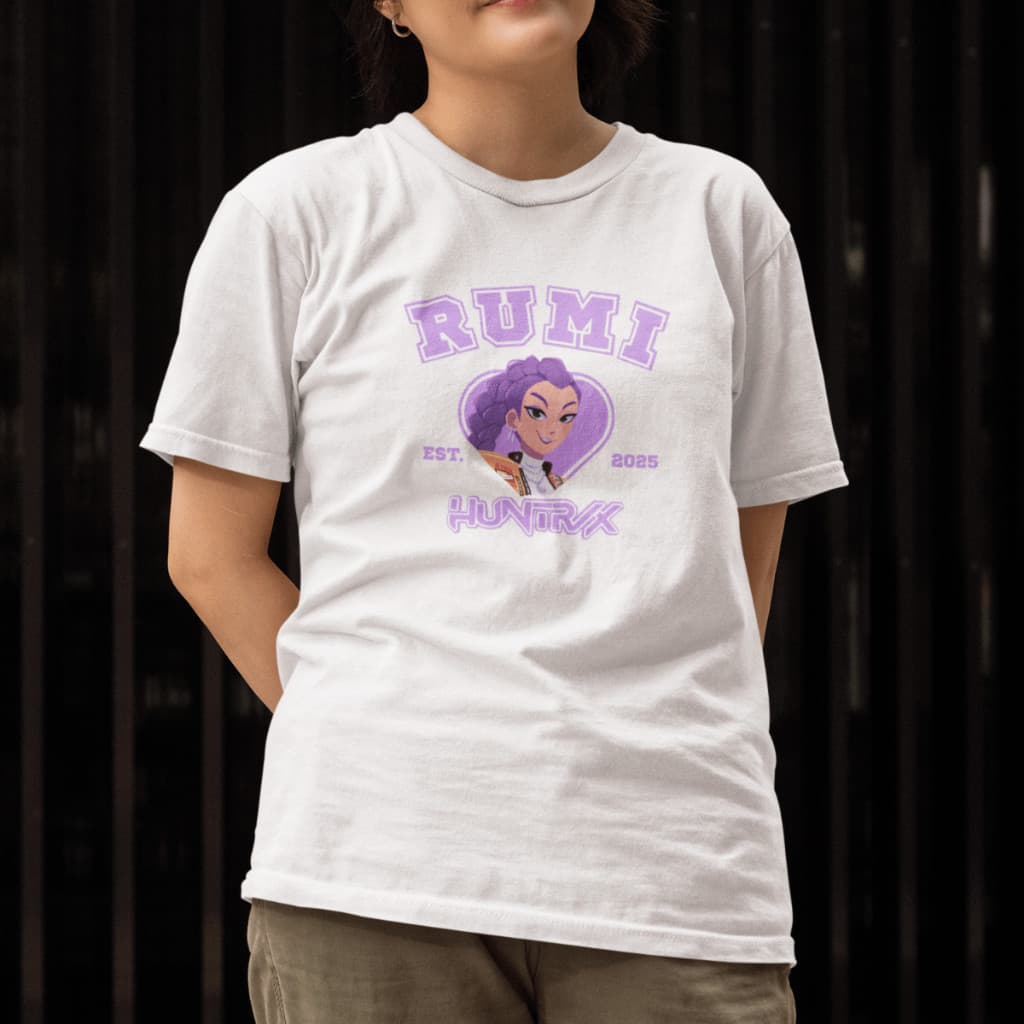 Camiseta  Moda e Estilo Camisa 100%Algodão Rumi Huntrix Guerreiras Do Kpop Filme Tendência Jovem Blusa 100% Algodão