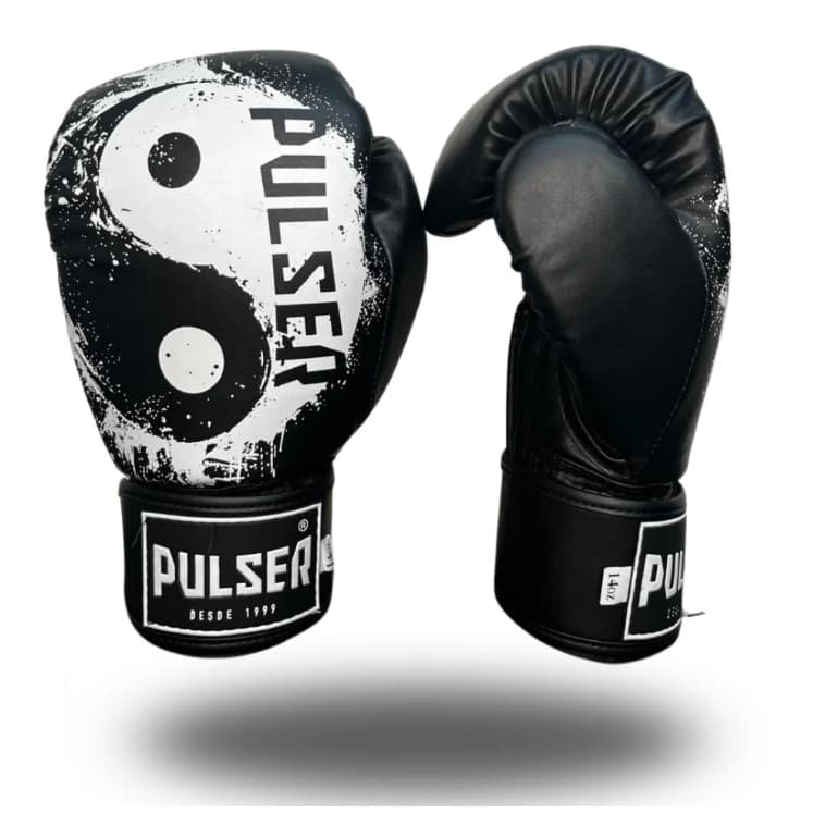Luva Boxe Muay Thai Kickboxing Preta e Branca Microfibra Yin Yang Pulser