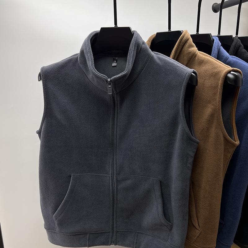 Colete na moda masculino outono inverno 2025 novo estilo Polar velo quente colete masculino sem mangas gola jaqueta