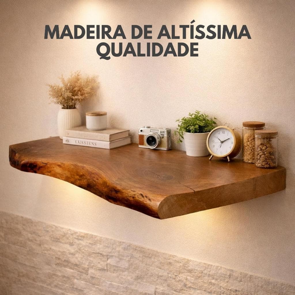 Prancha de Madeira 55X20cm - Prateleira de madeira Rústica bordas irregulares