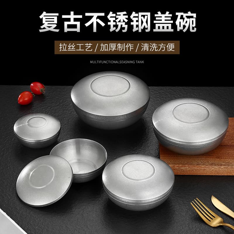 Retro angustiado 304 tigela de aço inoxidável única camada comercial cozinha coreana pequena tigela molho prato tigela a