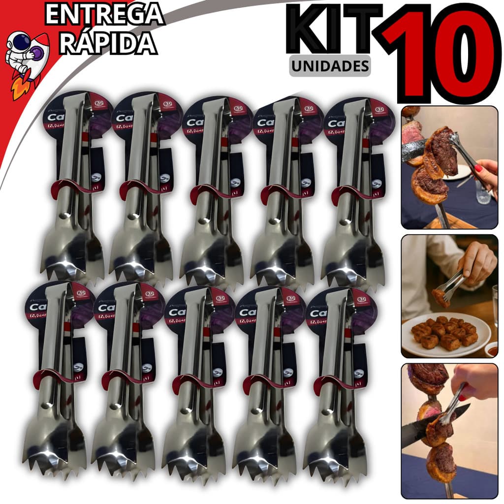 Kit 10 Pegador De Carne Inox 13cm Pinça Churrasco