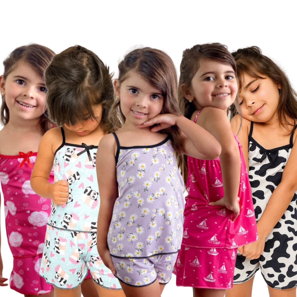 Kit 10 Pijamas Infantil Baby Dool e Short Doll Confortavel Meninas Dormir Delicado e Estampados