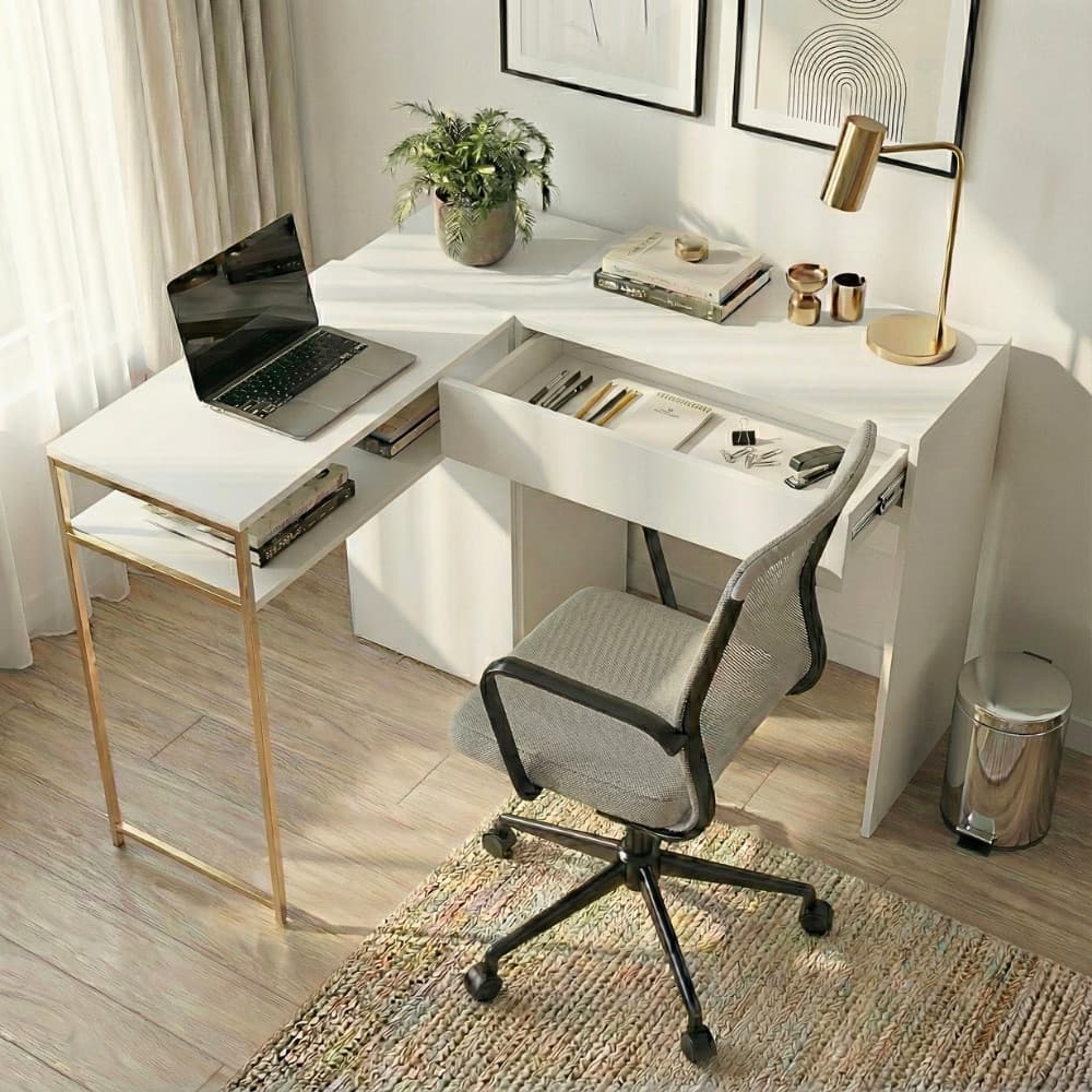Mesa Escrivaninha Industrial Em L C/ Gaveta Home Office Sala
