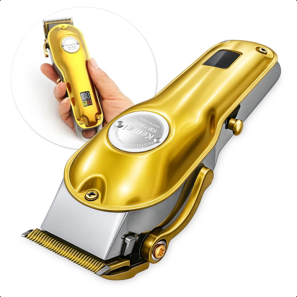 Máquina Kemei Cortar Cabelo Profissional Em Metal Com Visor