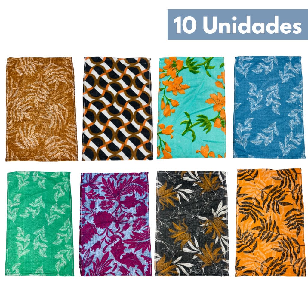 Kit 10 Toalhas Lavabo Adulto Boca e Mão Florais Desenhos 28x45