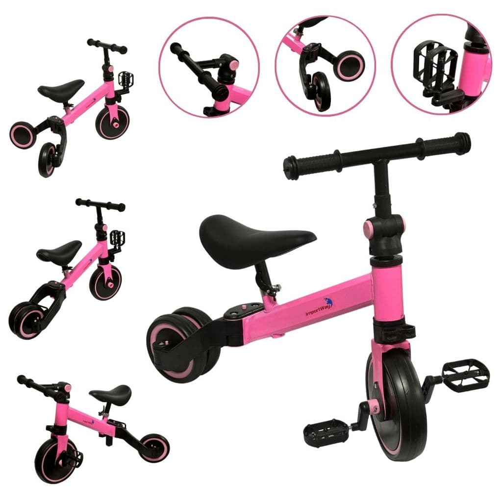 Triciclo Infantil 3 Rodas 3 em 1 Bicicleta Equilíbrio sem Pedal Coordenação Rosa Importway Bw312rs