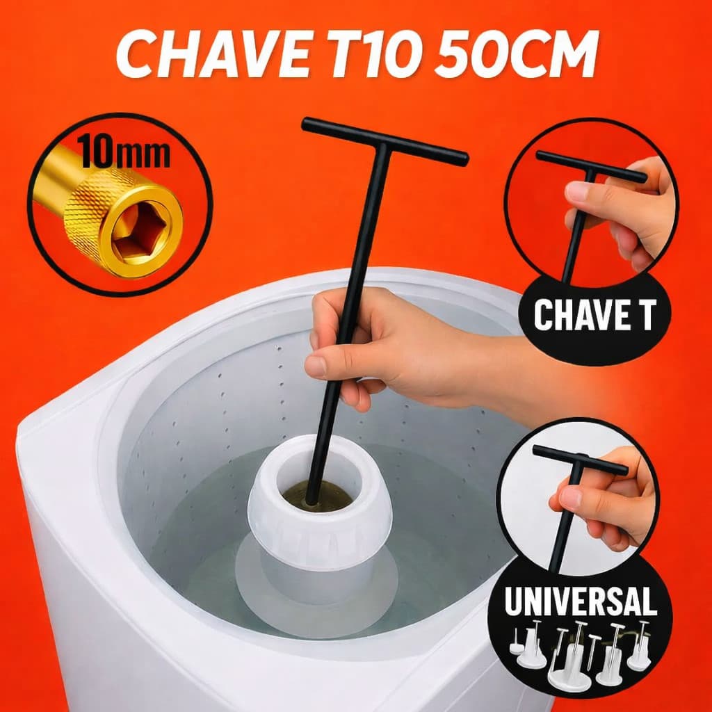 Chave T 10mm Longa Máquina de Lavar Roupa Retirar Abrir Agitador Marcas Modelo Universal