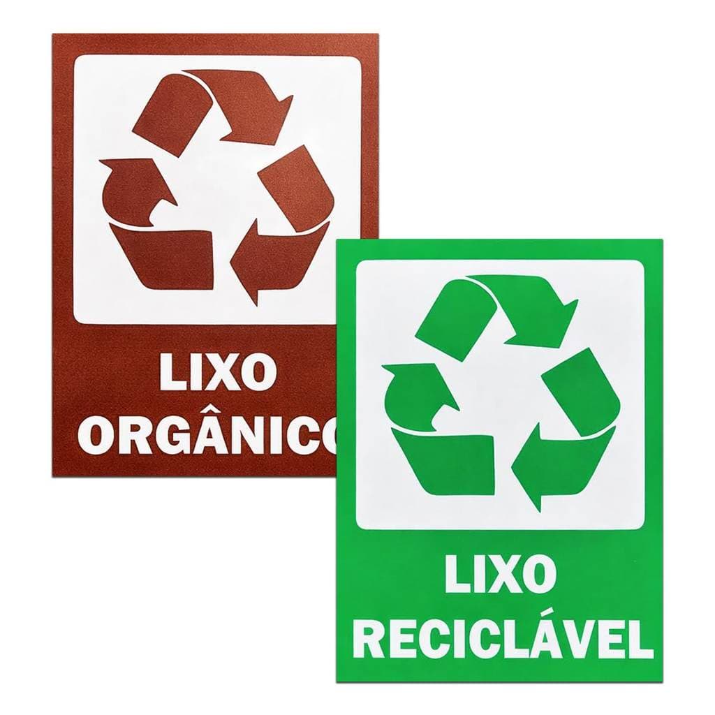 Kit Placas Lixo Organico e Reciclável Sinalização 20x15cm
