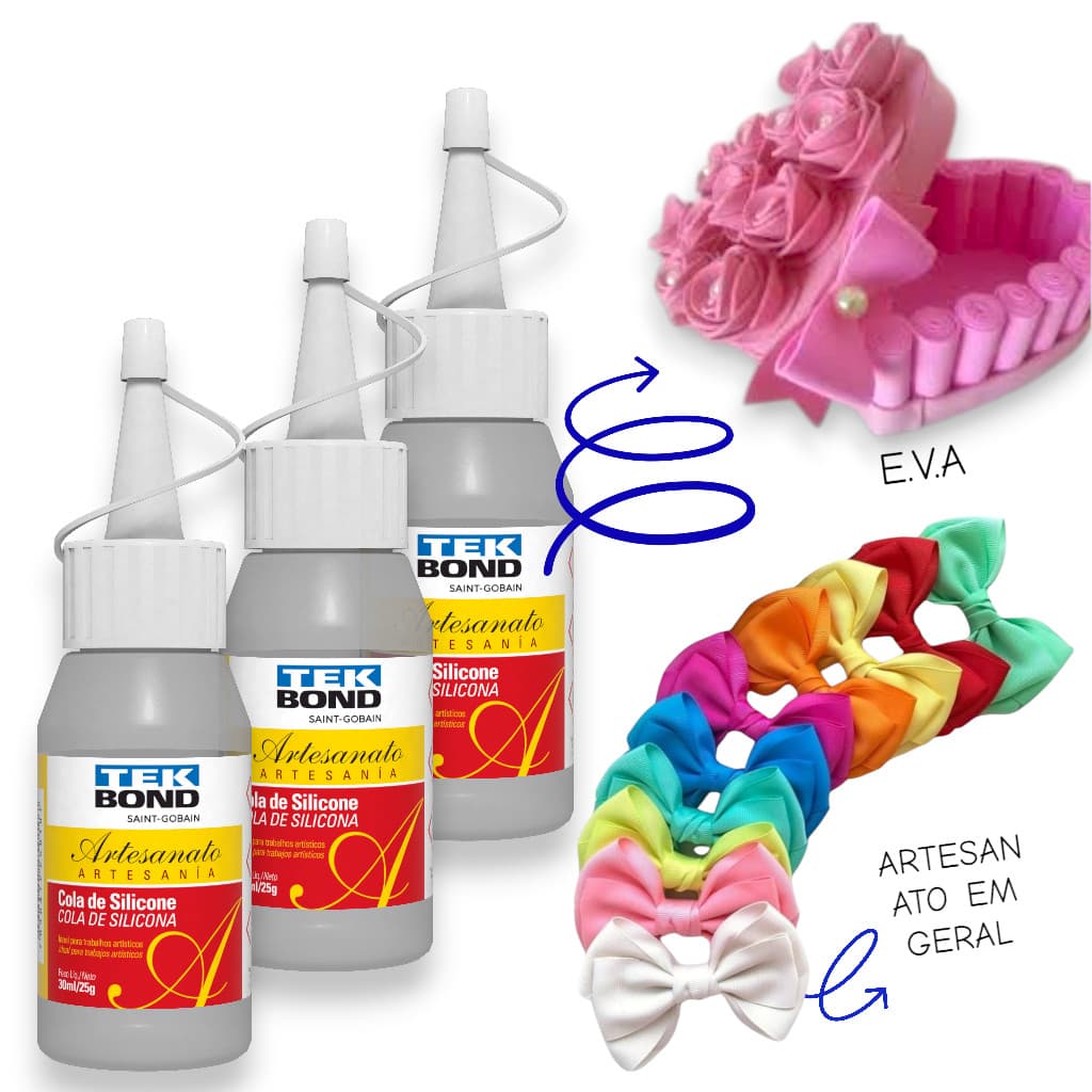 Cola Silicone Líquida 30ml Tekbond Artesanato Transparente Ideal Para EVA Papel Tecido e Detalhes Finos