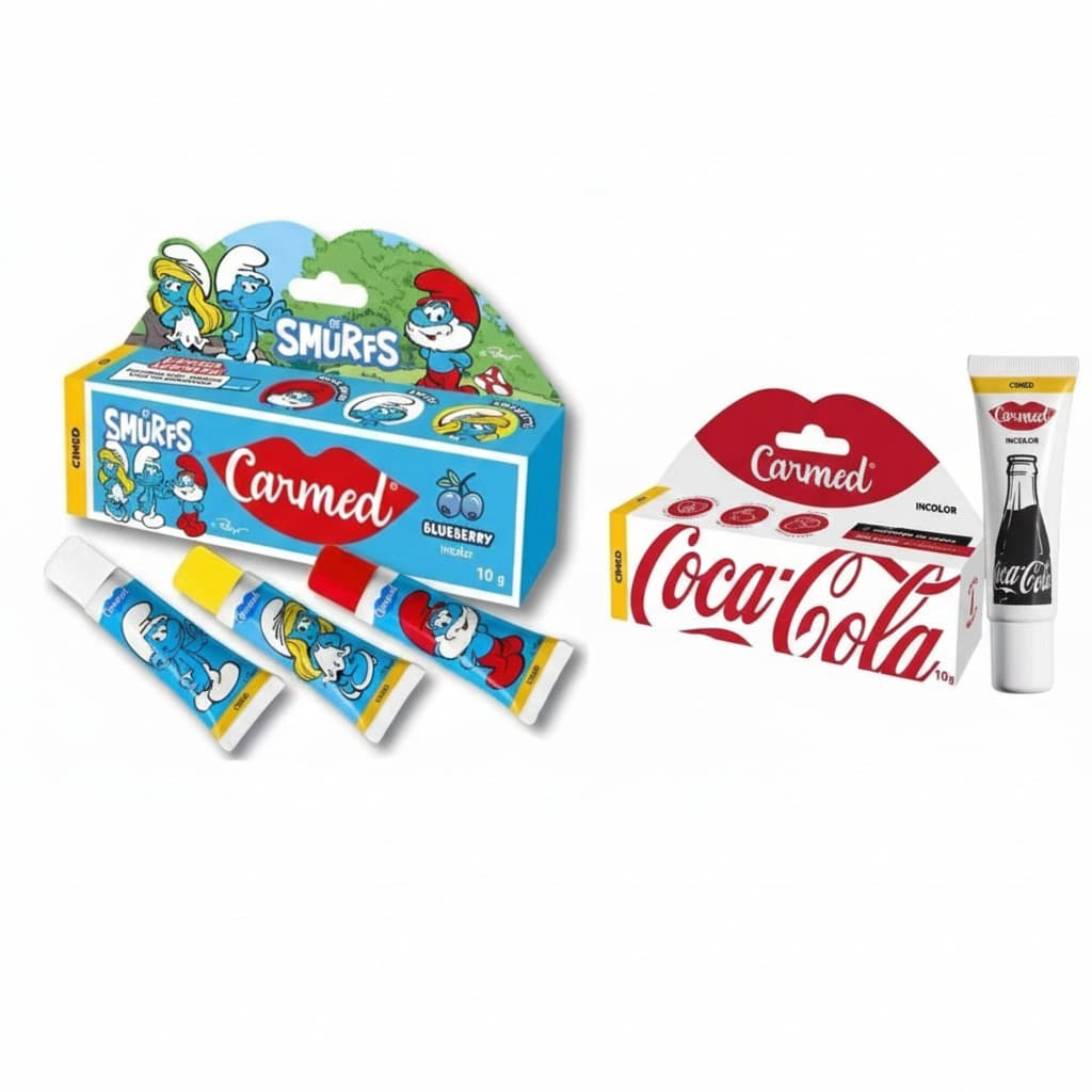 2 hidratantes labiais CARMED - Smurf e coca incolor