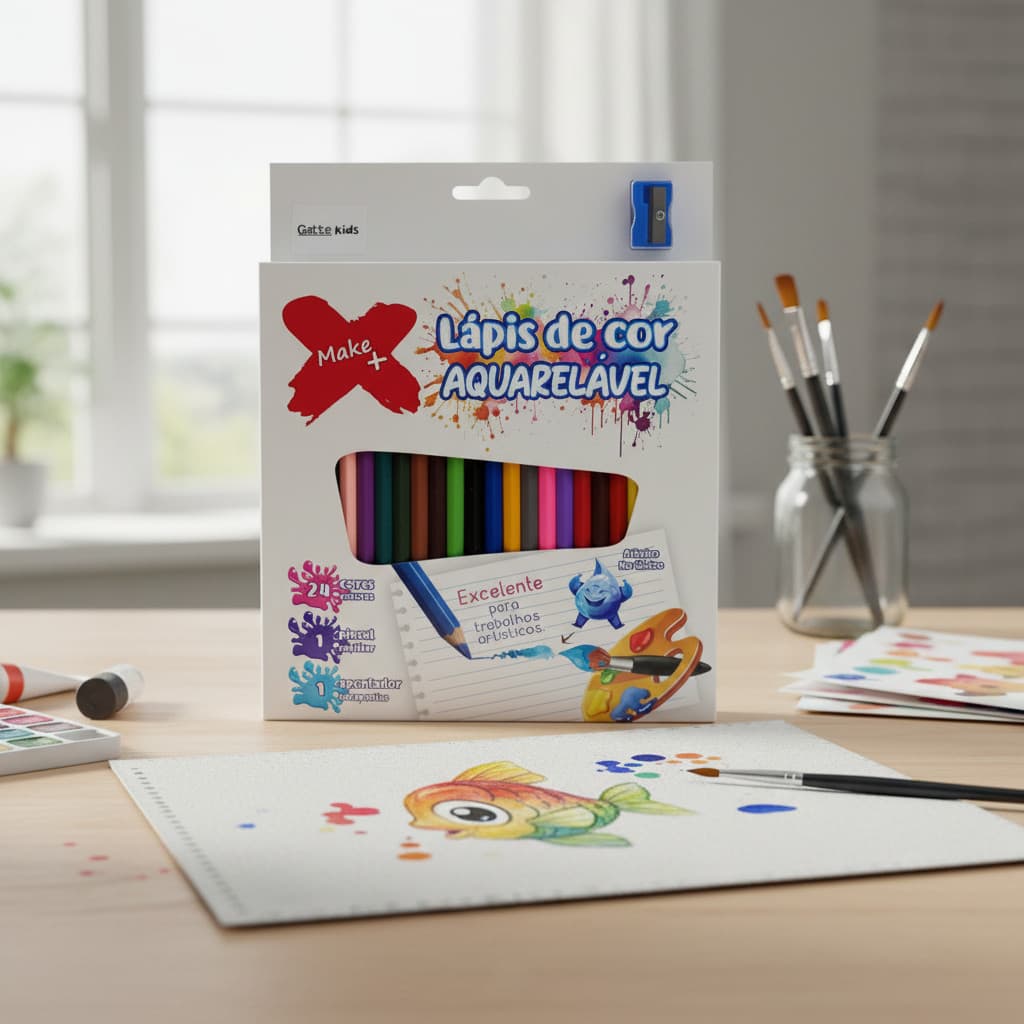 Lápis Aquarelável 24 Hexagonal Escolar Colorido 3mm C/ Apontador E Pincel Escolar
