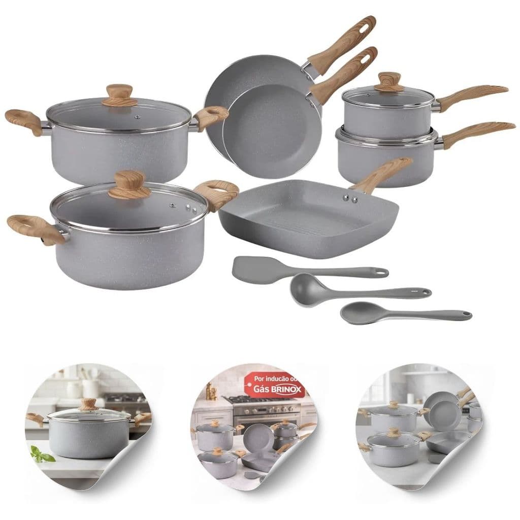 Jogo de Panelas Easy Gris Indução com 10 Utensílios Brinox