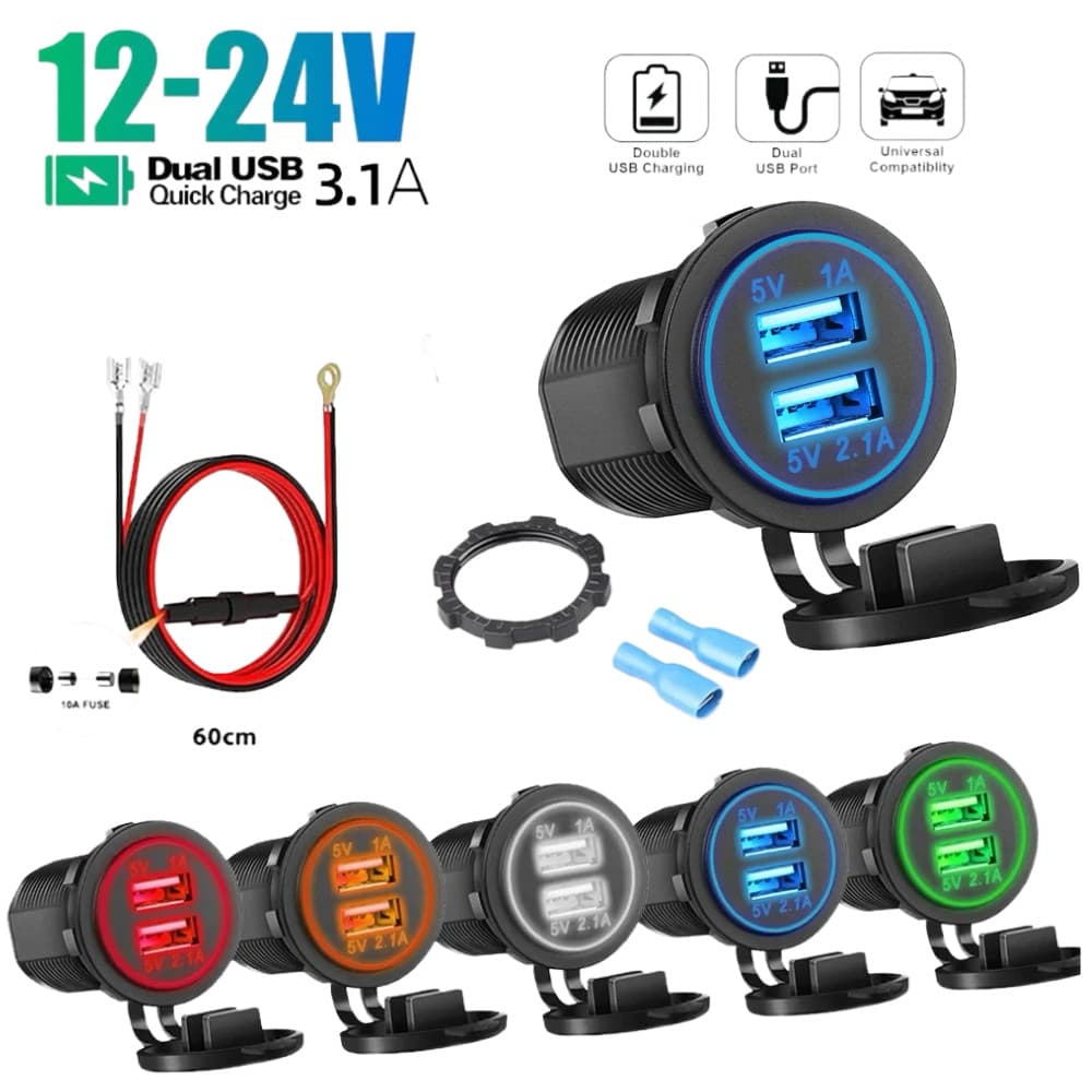 Carregador De Carro USB Duplo 5V 3.1A 12V Com Painel Adaptador De Energia À Prova D'água Tomada Para Veículo , Barco , C