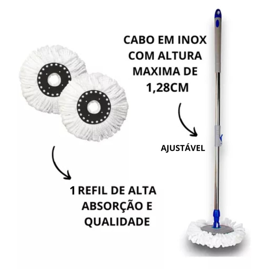 4 LITROS MOP GIRATÓRIO Limpeza Fácil Cesto Inox - Azul