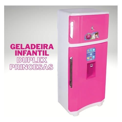 Geladeira Infantil Duplex Princesas Rosa Cozinha Brinquedo Criança