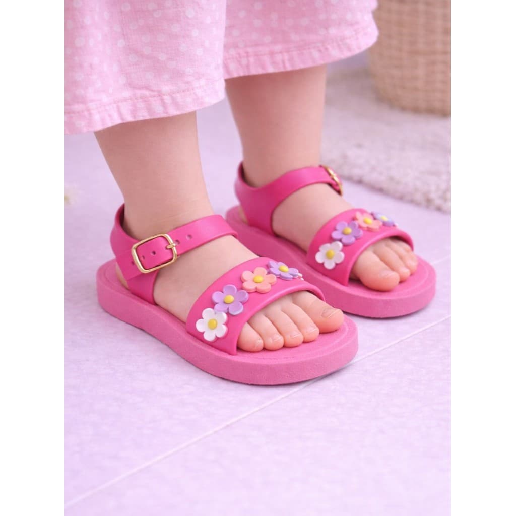 Sandália Infantil Feminina Floral Rosa Bebê Confortável Menina