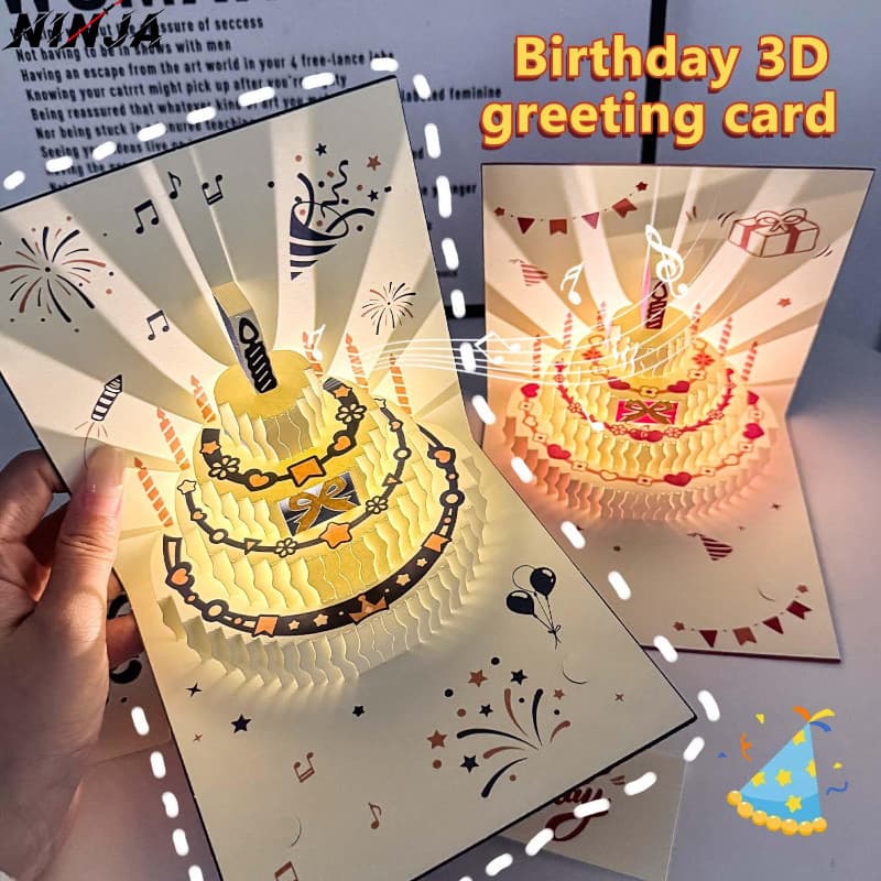 Cartão Pop-Up De Bolo De Aniversário 3D De 2/1 Unidade-Dobrável De Feliz Surpresa DIY De Presente Com Luz Musical-Para C