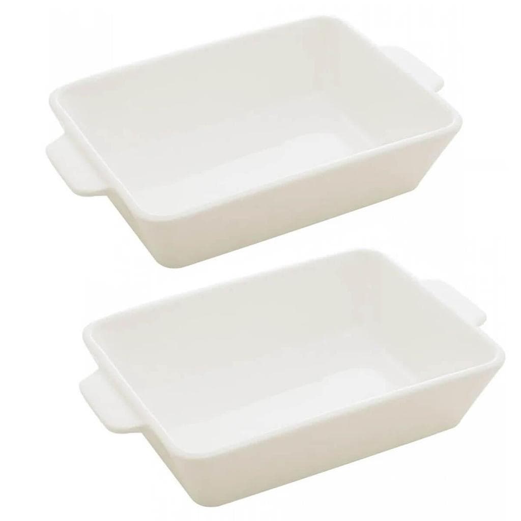 Kit 2 Refratários 23,5x15x5cm Travessa Porcelana Branca com Alça Funda Lyor Basic