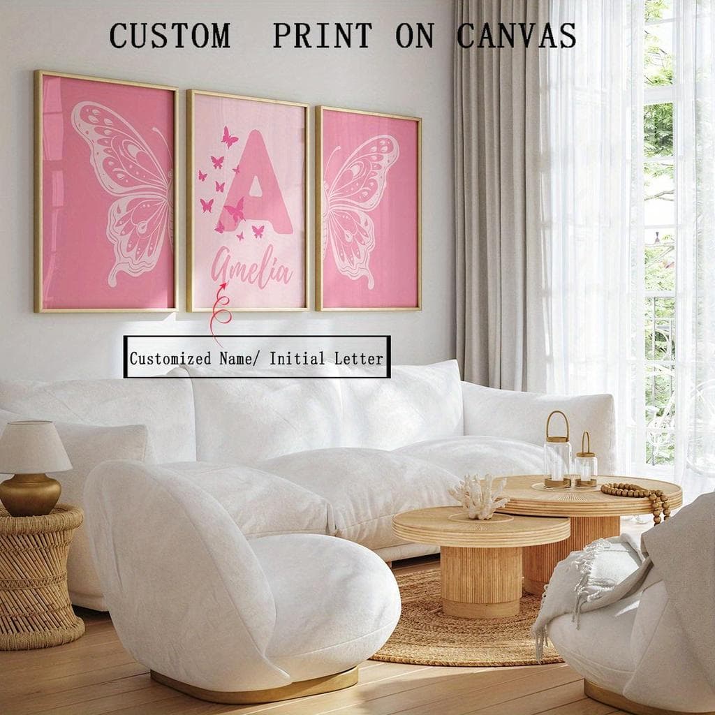 Quadro Decorativo Trio Rosa Personalizado Delicado Menina Decoração Quarto
