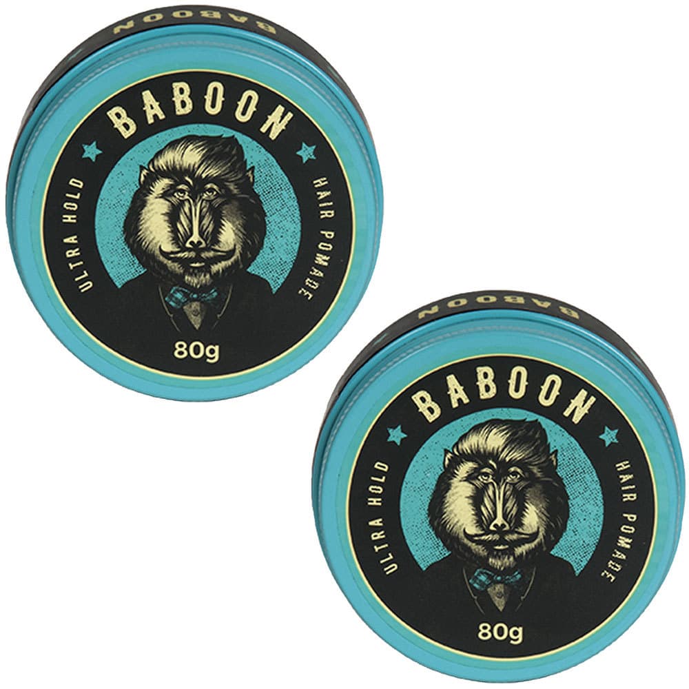 Kit 2 Pomada Modeladora Baboon Ultra Hold Hair Pomade Cera Cabelo Masculino Fixação Alta Brilho Efeito Molhado 80g