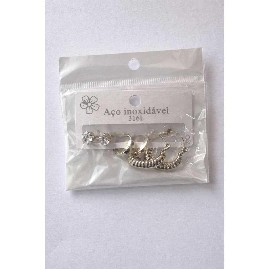 Kit Argolas Femininas Aço Inoxidável 316L  | Brincos Antialérgicos Dourado ou Prata com Ponto de Luz