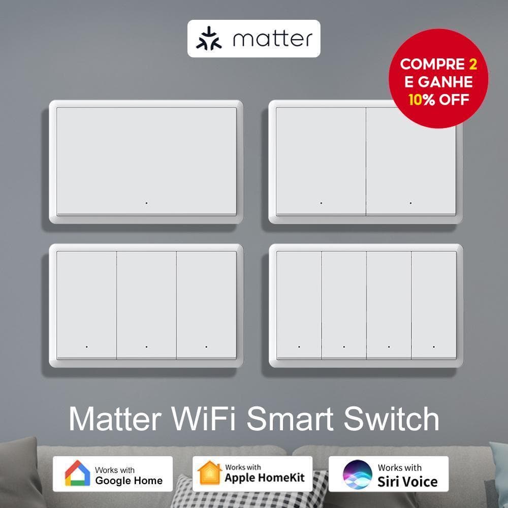 Funciona Com Tuya WiFi Matéria Interruptor Inteligente Sem Fio Neutro Botão De Luz Voz Para Apple Homekit