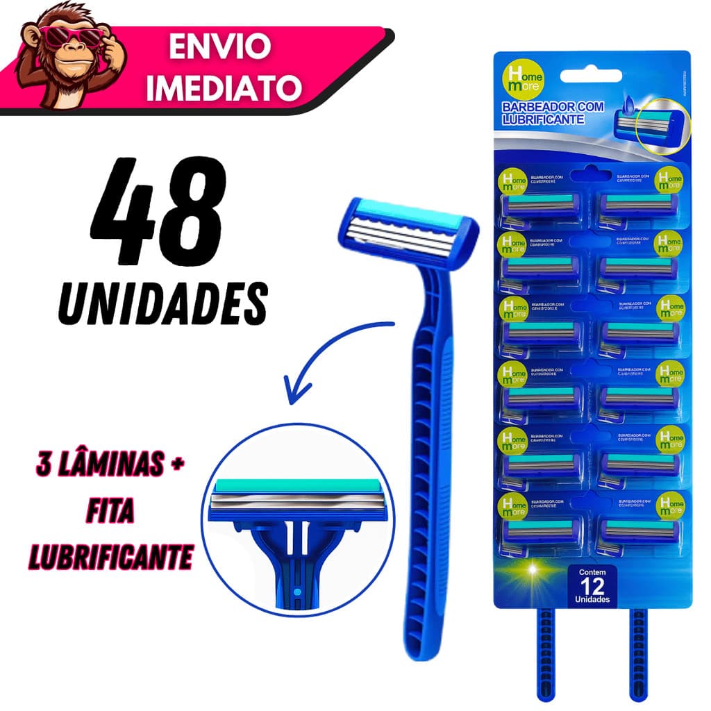 Kit 12/24/36/48 Barbeador 3 Lâminas Descartável Barba Suave Conforto Premium com Fita Lubrificante