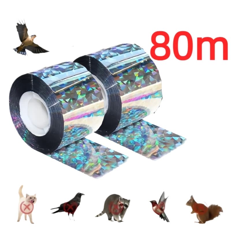 Fita De 80m Assustar Som Visual Colorido Reflexivo Pombo Repelente De Vento Pássaros Planta Jardim Xo