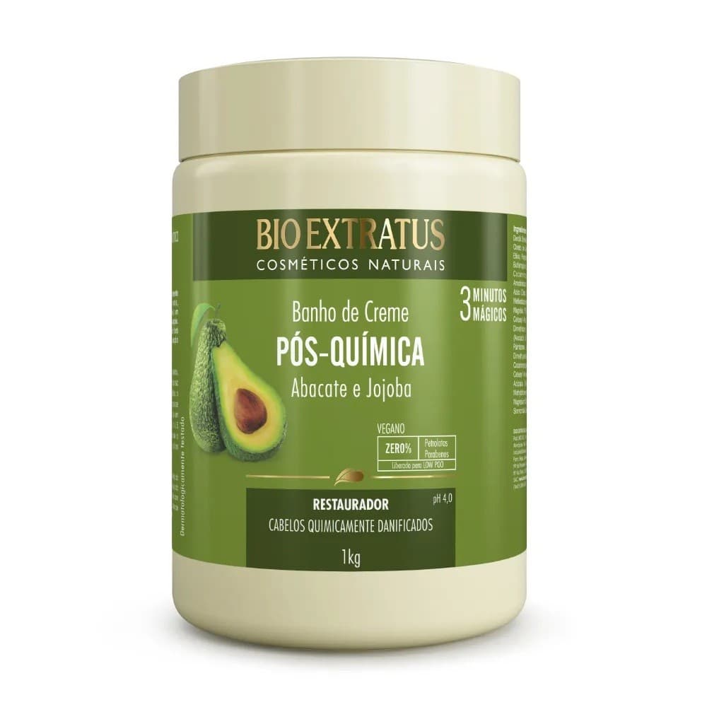 Banho de Creme Pós Química 1Kg Bio Extratus Restaurador Para Cabelos Quimicamente Danificados