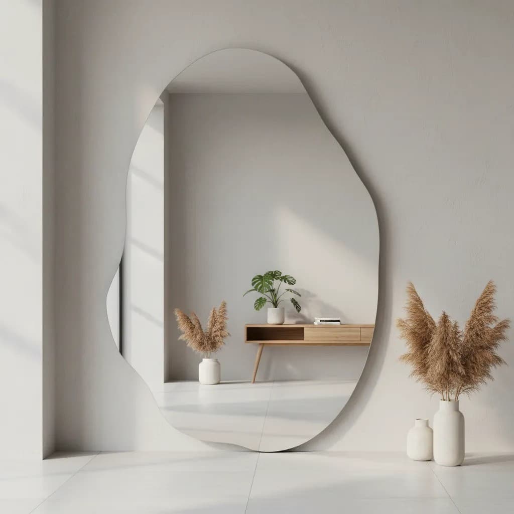 Espelho Orgânico 70x50cm Lapidado Polido Moderno Decorativo C/Suporte Decorativo OFERTA