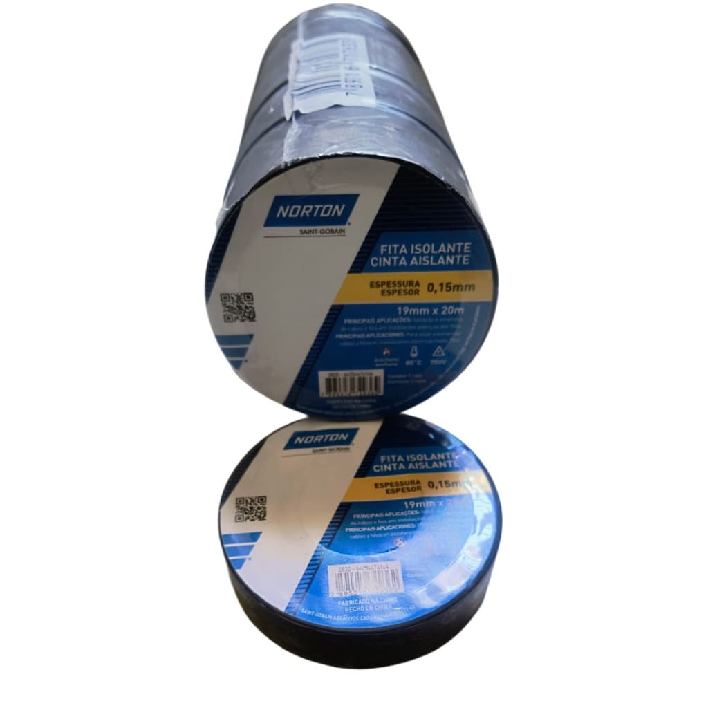 Fita Isolante Norton 19mm X 20m Kit Com 5 Unidades Preto