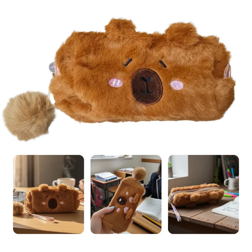 Estojo de Pelúcia Capivara Bolsinha Necessaire Macia com Qualidade Premium Elegante Trend Redes Sociais