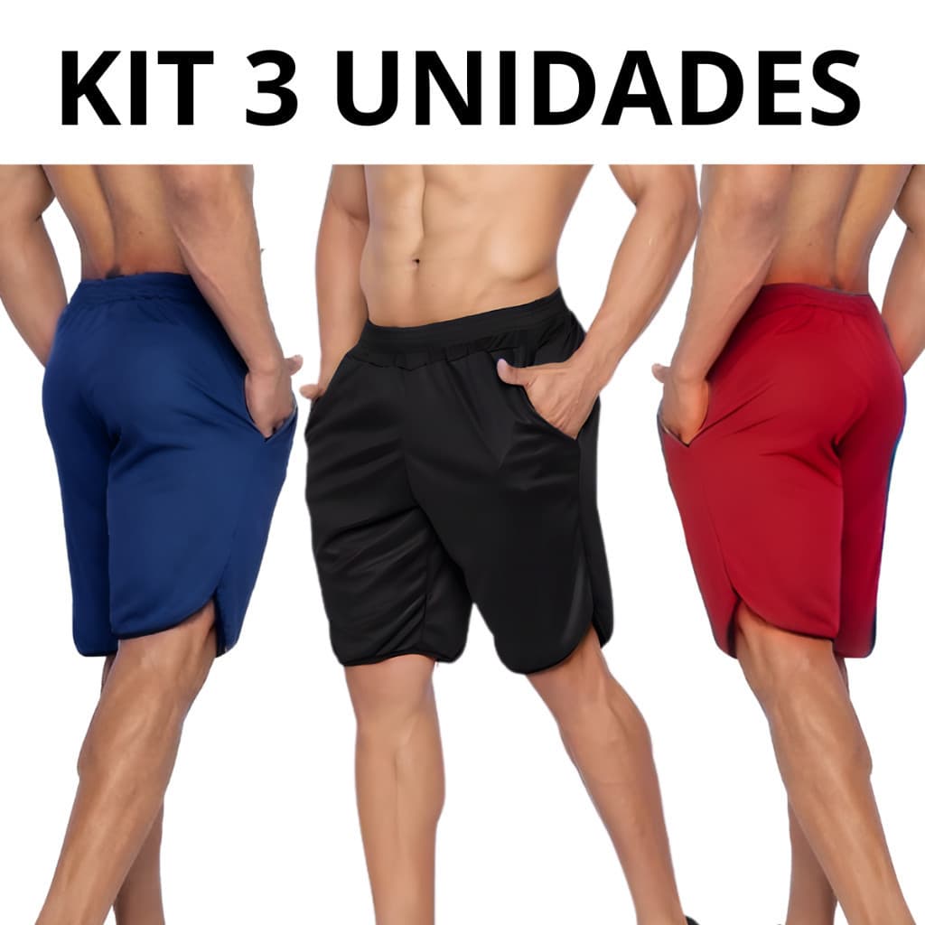 Kit com 3 Bermudas masculinas Shorts futebol esporte atividade física academia