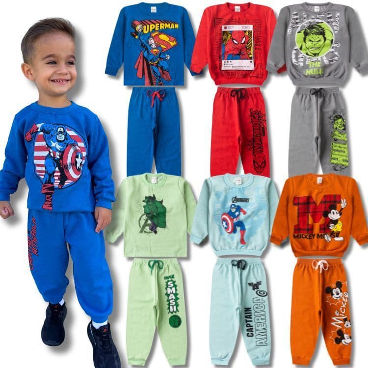 Kit Sortido Conjunto Moletom Careca Masculino/Menino Casaco + Calça Infantil - 4 Peças ou 6 Peças