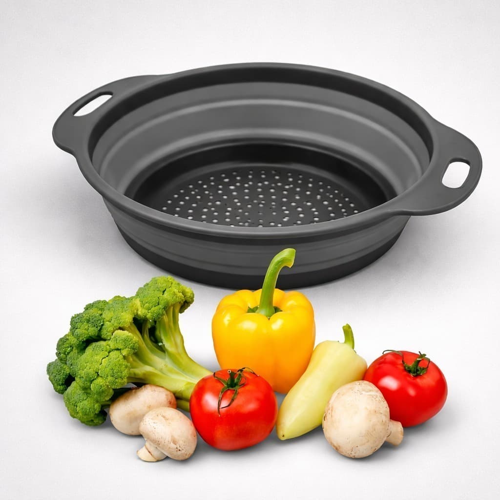Escorredor de Macarrão Arroz Salada Redondo Frutas Alimentos Retrátil Silicone Borracha Dobravel