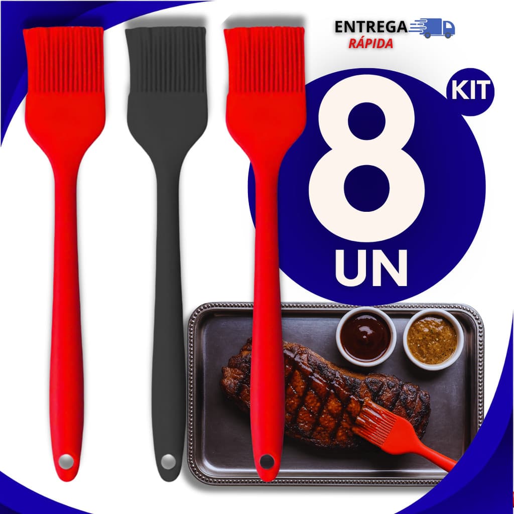 KIT 08 Pincel de Silicone Culinário Resistente ao Calor para Cozinha Ideal para Untar Grelhar Resistente Flexível