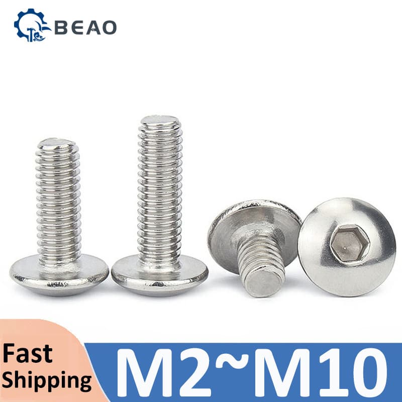 M2 M2.5 M3 M4 M5 M6 M8 M10 304 Parafuso De Soquete Hexagonal De Aço Inoxidável Cabeça Plana Grande Redondo Cruzado