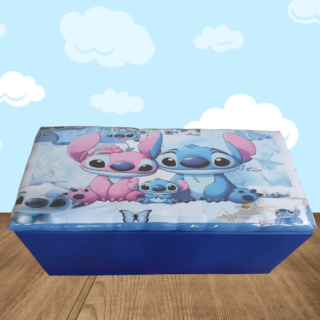 Baú infantil  Lilo Stich Disne.y Puff Baú Guarda Brinquedos 90 cm Decorado Puff Organizador Pronta Entrega