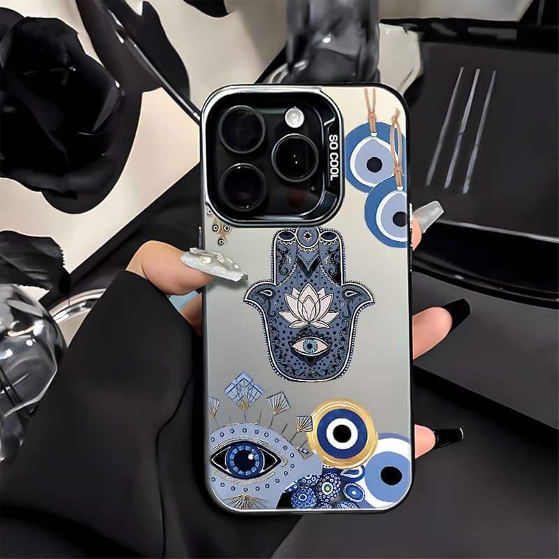 Acabamento Metálico Olho Grego Capinha Capa Para iPhone SE 7 8 14 15 Plus XS X XR 11 12 13 16 17 Pro Max Anti-Impacto