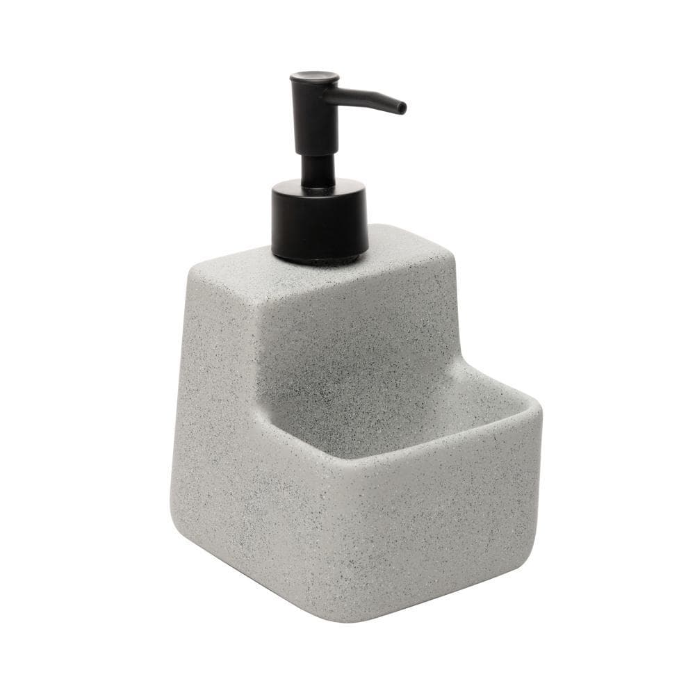 Porta Detergente Líquido Lyor Granilite com Suporte Cinza para Cozinha Pia Esponja Bucha Organizador Decoração Casa Chic