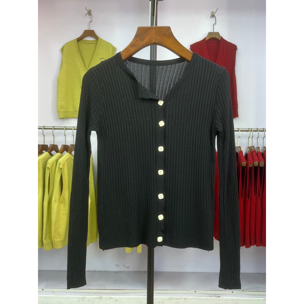 515 Cardigan de malha com gola redonda feminino interno Slim fit fino francês cor sólida estilo ocidental seda gelo mang