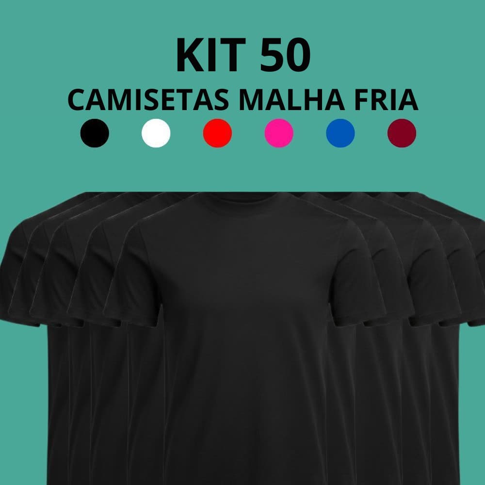 Kit 50 Camisetas Masculinas Malha Fria Poliviscose com Proteção UV