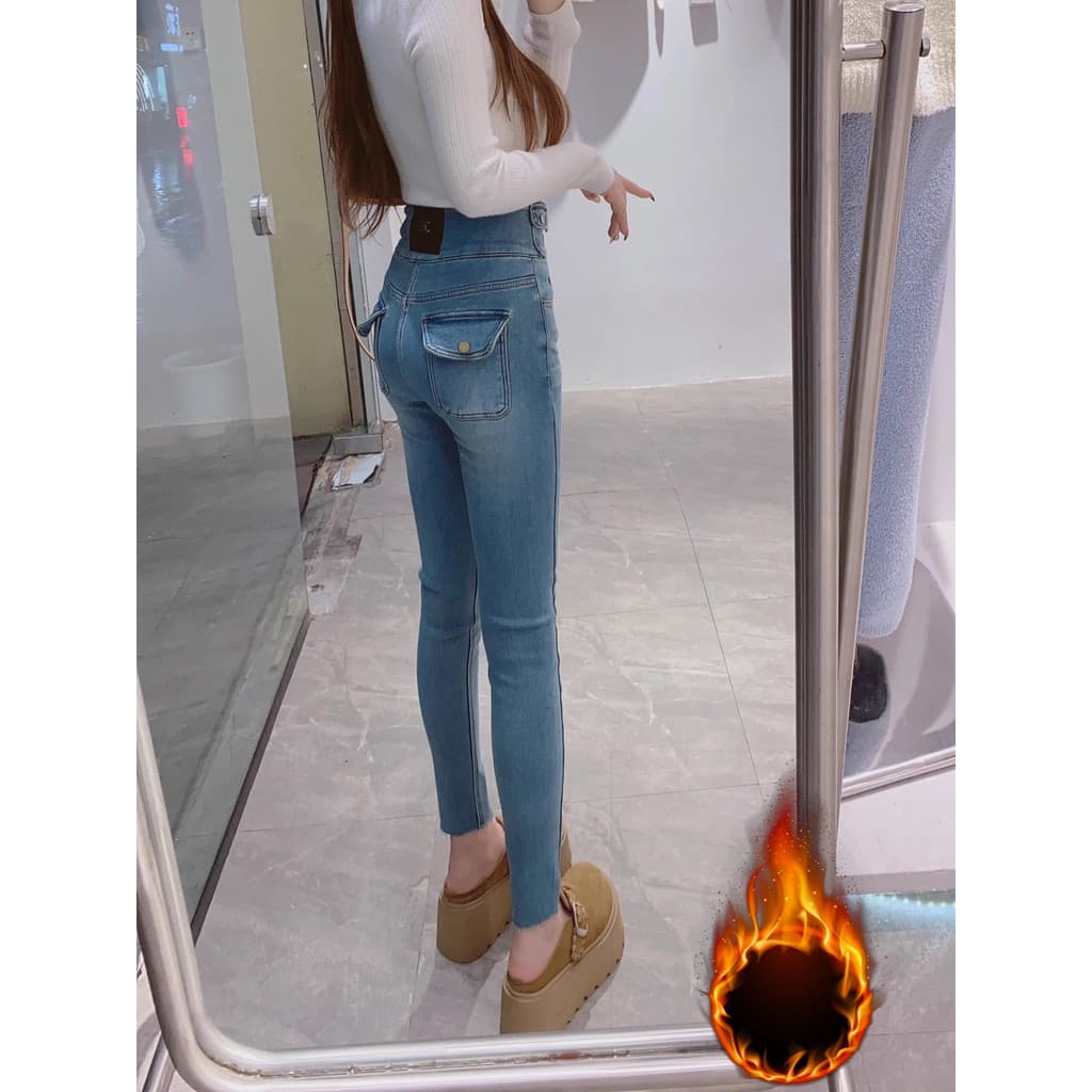 Jeans azul feminino outono inverno pequeno elástico Hip-Lifting calças magras mais magro olhar tornozelo comprimento mag